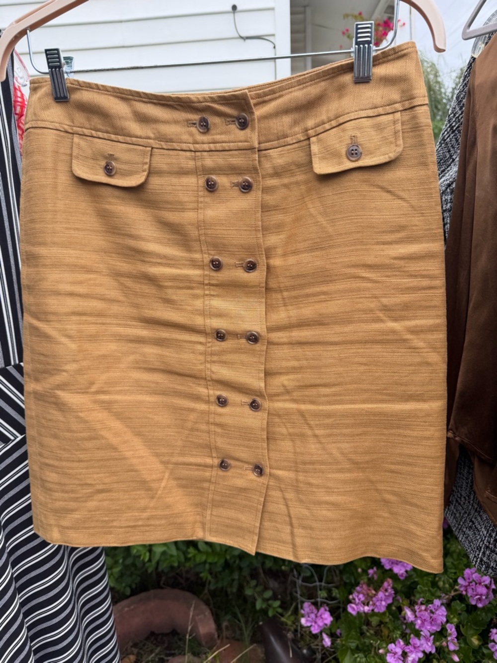 Anne Klein Mustard Button-Front Mini Skirt